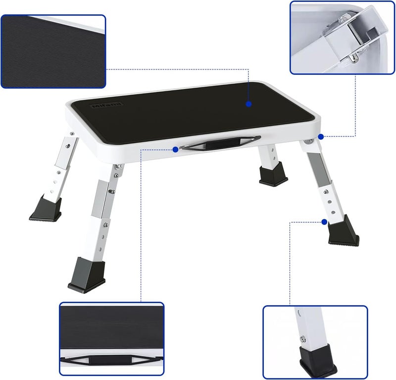 Mifami Metal Step Stool Foldable Adjustable Height Sturdy Stable Step Ladder with a Non-Slip Platform Camper Step Stool with Non-Slip Rubber Feet, Easy to Carry (White) - Image 5